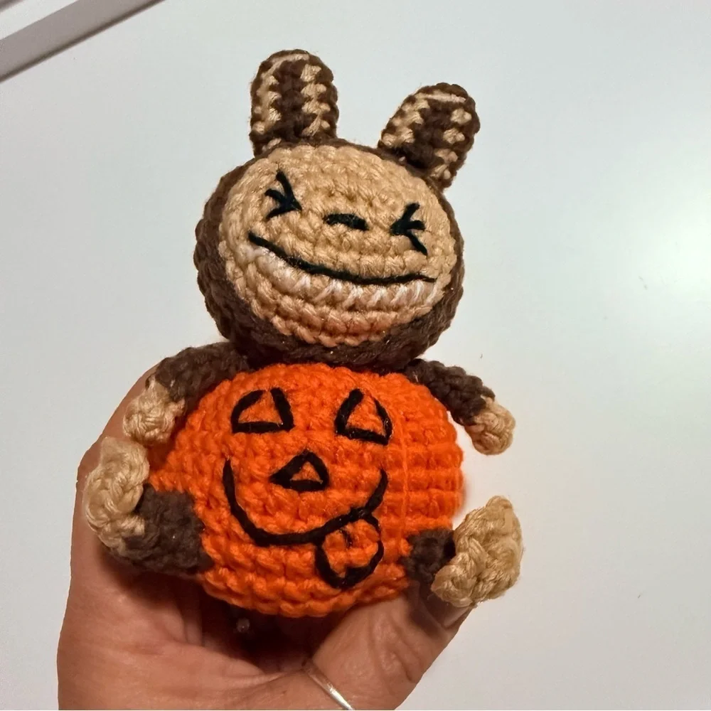 Handmade One of a Kind Labubu with Pumpkin Keychain